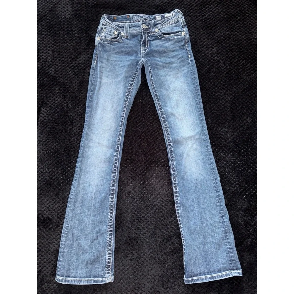 Miss Me Women's Boot Embellish Blue Denim Low Rise Medium Wash Size 25 - Picture 1 of 12